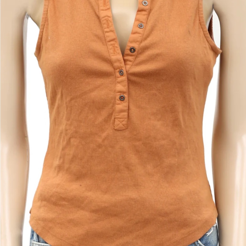 Pilcro Sleeveless Henley Tank Top - Rust